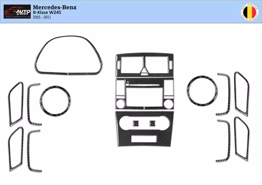 Mercedes W245 B-Class 2005 – 2011 Kit la décoration du tableau de bord 16-Pièce - 1 - habillage decor de tableau de bord