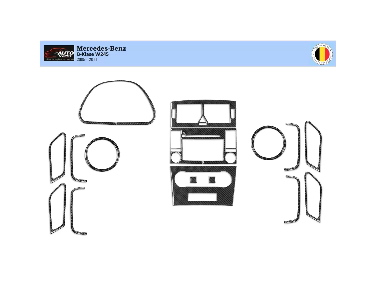 Mercedes W245 B-Class 2005 – 2011 3D Inleg dashboard Interieurset aansluitend en pasgemaakt op he 16 -Teile