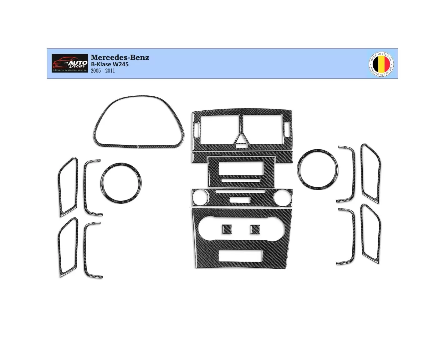 Mercedes W245 B-Class 2005 – 2011 3D Inleg dashboard Interieurset aansluitend en pasgemaakt op he 18 -Teile