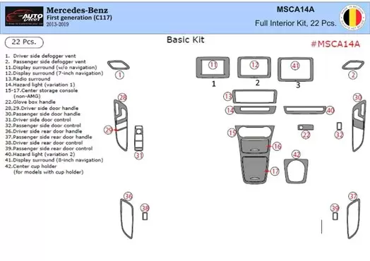 Mercedes-Benz CLA-Class 2014-2017 Mittelkonsole Armaturendekor Cockpit Dekor 22-Teilige - 1- Cockpit Dekor Innenraum