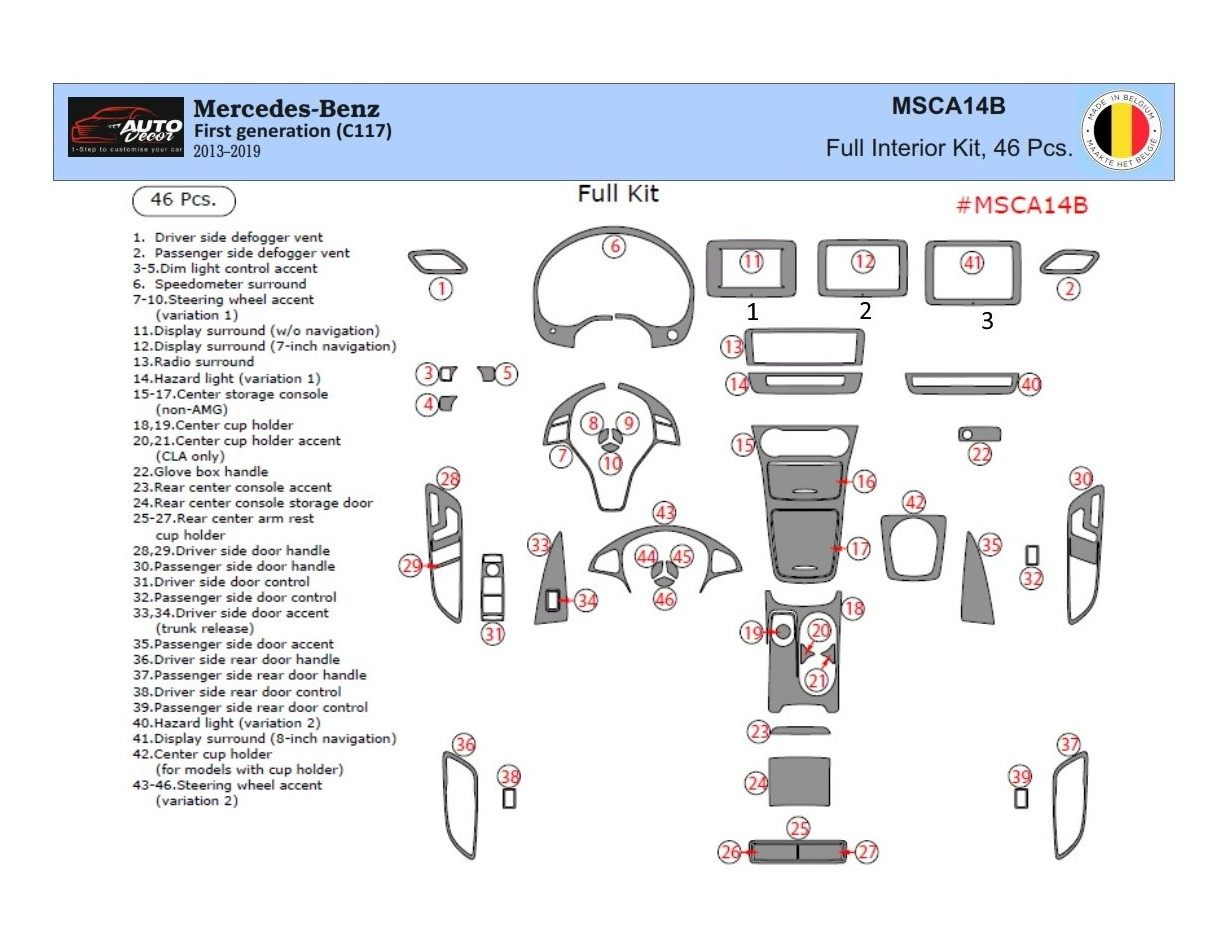 Mercedes-Benz CLA-Class 2014-2017 Kit Rivestimento Cruscotto all'interno del veicolo Cruscotti personalizzati 39-Decori