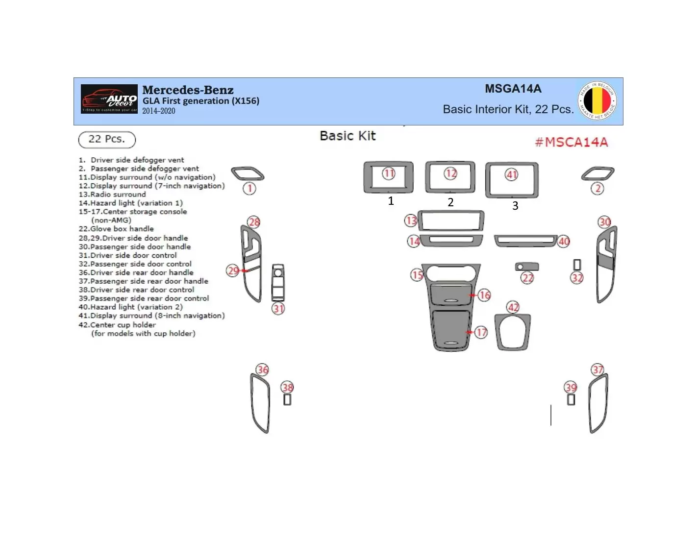 Mercedes-Benz CLA-Class 2014-2017 Kit Rivestimento Cruscotto all'interno del veicolo Cruscotti personalizzati 39-Decori