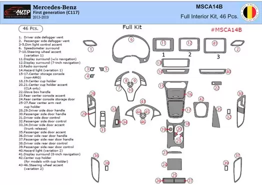 Mercedes-Benz GLA-Class 2014–2020 Kit la décoration du tableau de bord 46-Pièce - 1 - habillage decor de tableau de bord