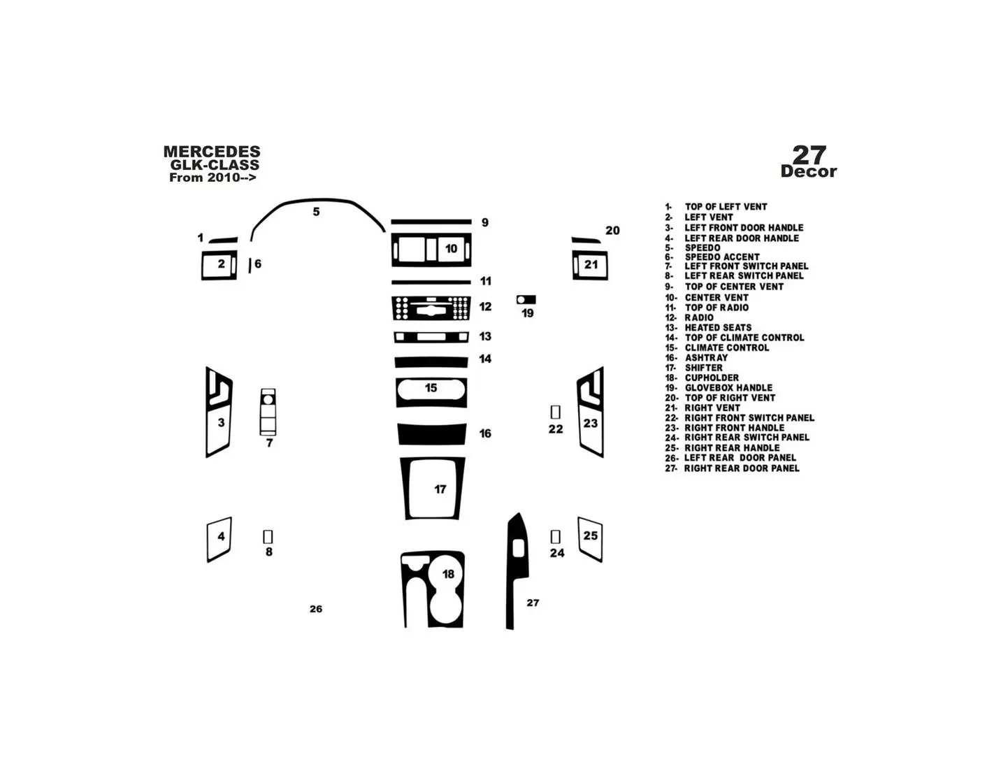 Mercedes-Benz GLK X204 2009–2016 3M 3D Interior Dashboard Trim Kit Dash Trim Dekor 27-Parts