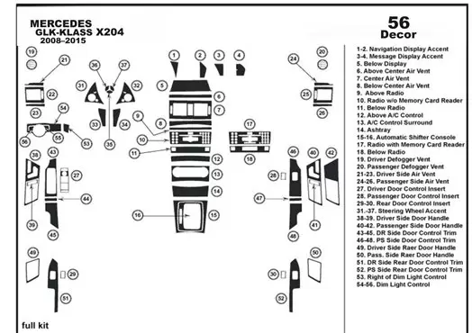 Mercedes-Benz GLK X204 2009–2016 Kit la décoration du tableau de bord 56-Pièce - 1 - habillage decor de tableau de bord