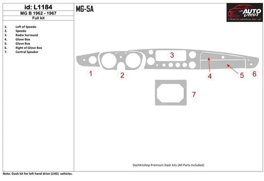 MG B 1962-1967 Full Set Cruscotto BD Rivestimenti interni