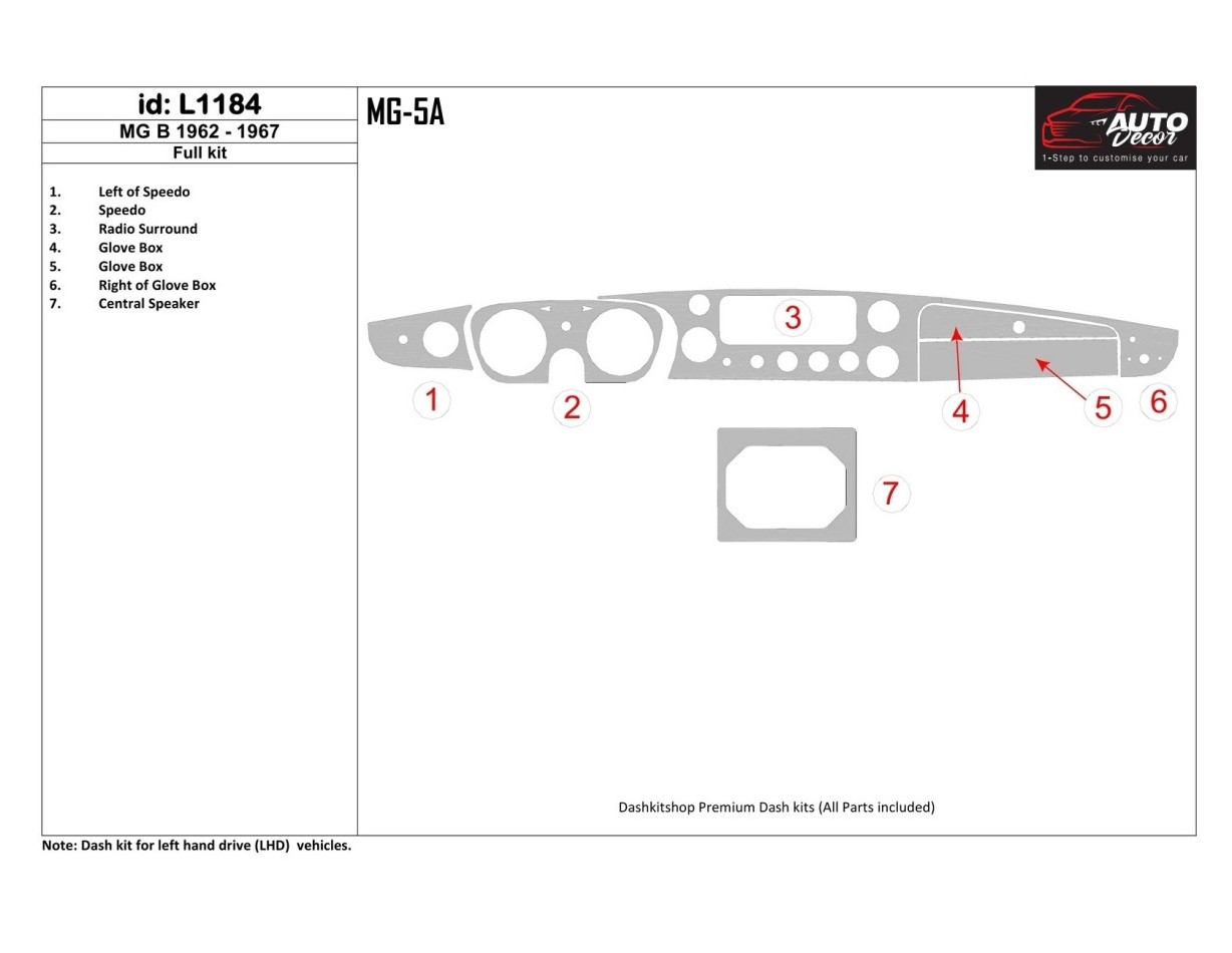 MG B 1962-1967 Full Set BD Interieur Dashboard Bekleding Volhouder