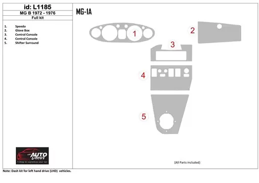 MG B 1972-1976 Full Set BD Interieur Dashboard Bekleding Volhouder