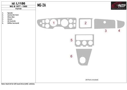 MG B 1977-1980 Full Set BD Interieur Dashboard Bekleding Volhouder