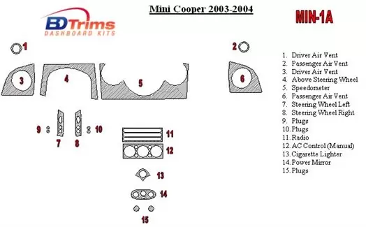 Mini Cooper 2003-2004 Full Set Interior BD Dash Trim Kit