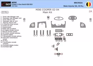 Mini Cooper R50 R53 2003-2008 3D Interior Dashboard Trim Kit Dash Trim Dekor 33-Parts