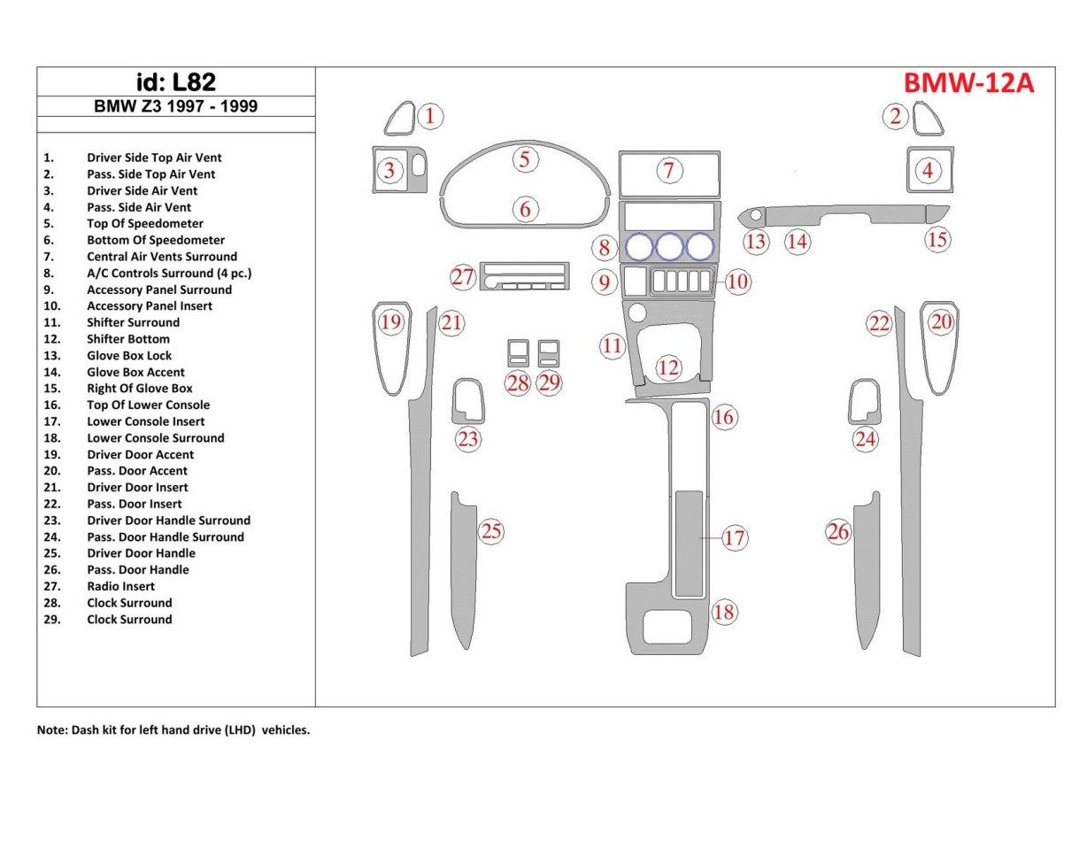 BMW Z3 1997-1999 Full Set BD Interieur Dashboard Bekleding Volhouder