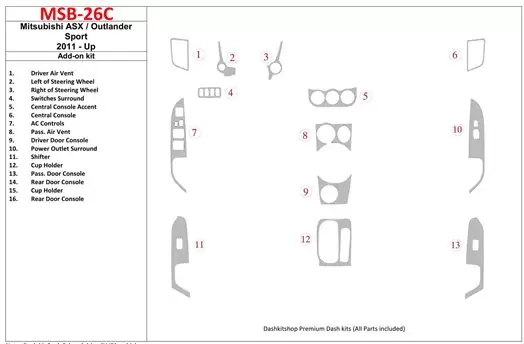 Mitsubishi ASX 2011-UP additional kit fits OEM Interior BD Dash Trim Kit