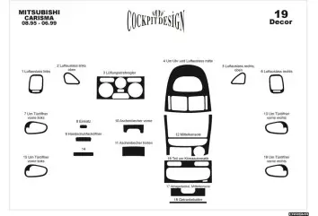 Mitsubishi Carisma 08.95-06.99 3M 3D Interior Dashboard Trim Kit Dash Trim Dekor 19-Parts