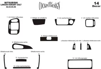 Mitsubishi Colt - Lancer IV 02.92 - 02.96 Kit Rivestimento Cruscotto all'interno del veicolo Cruscotti personalizzati 14-Decor