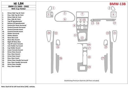 BMW Z3 2000-2003 Avec glass-holder BD Kit la décoration du tableau de bord - 1 - habillage decor de tableau de bord