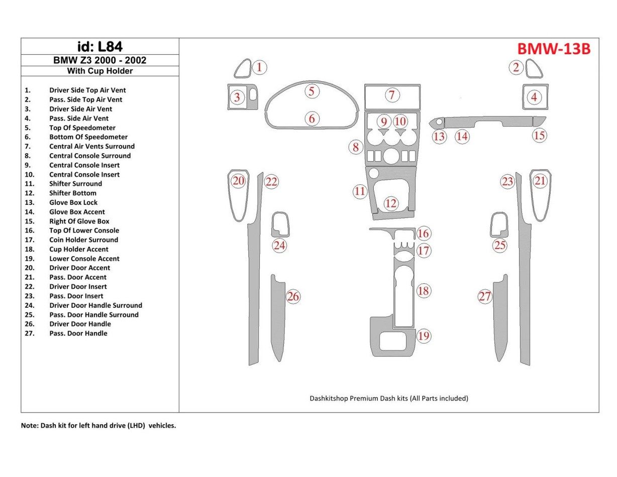 BMW Z3 2000-2003 With glass-holder Cruscotto BD Rivestimenti interni