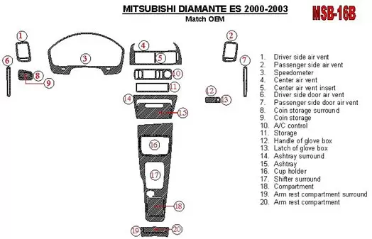 Mitsubishi Diamante 2000-2003 OEM Compliance (Except LS) BD innenausstattung armaturendekor cockpit dekor - 1- Cockpit Dekor Inn