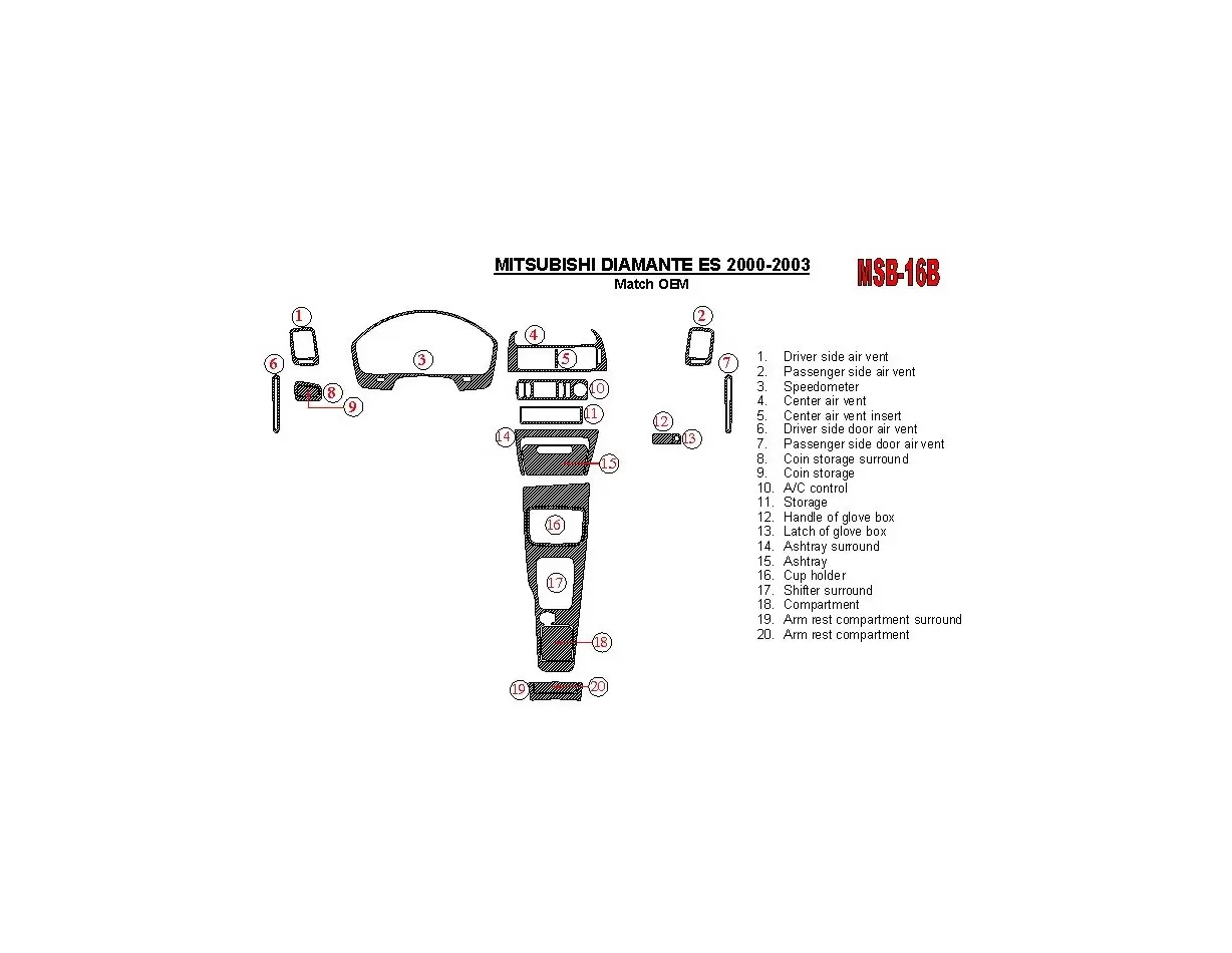 Mitsubishi Diamante 2000-2003 OEM Compliance (Except LS) Cruscotto BD Rivestimenti interni