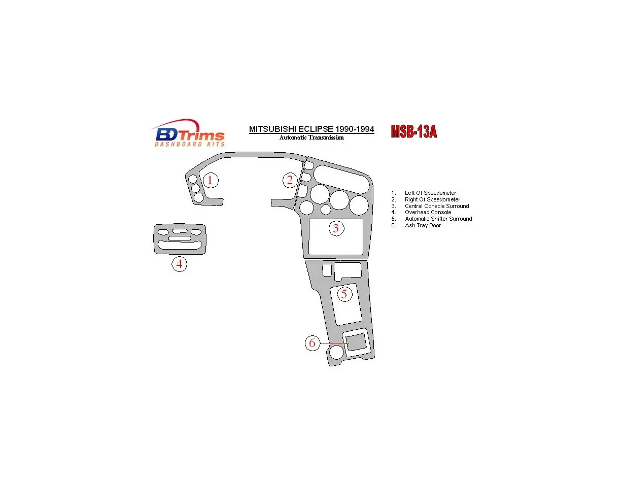 Mitsubishi Eclipse 1990-1994 Automatic Gear Cruscotto BD Rivestimenti interni