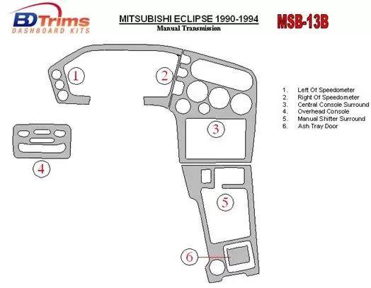 Mitsubishi Eclipse 1990-1994 boîte manuelle Box BD Kit la décoration du tableau de bord - 1 - habillage decor de tableau de bord