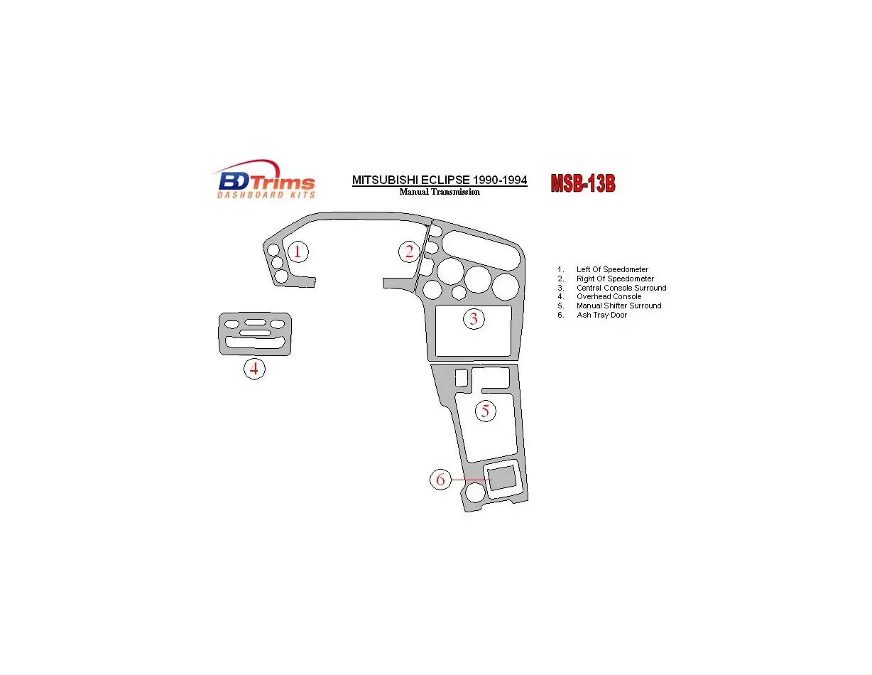 Mitsubishi Eclipse 1990-1994 boîte manuelle Box BD Kit la décoration du tableau de bord - 1 - habillage decor de tableau de bord