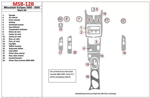Mitsubishi Eclipse 2000-2005 Basic Set, 19 Parts set BD Interieur Dashboard Bekleding Volhouder