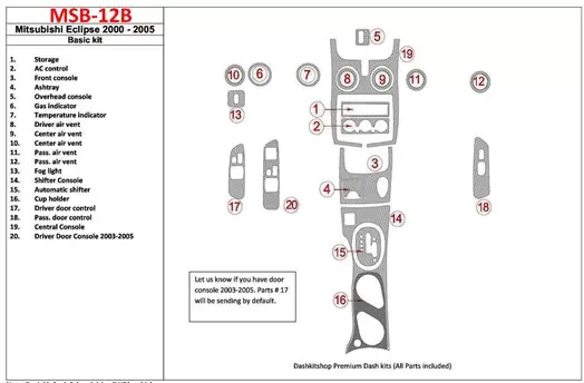 Mitsubishi Eclipse 2000-2005 Grundset, 19 Parts set BD innenausstattung armaturendekor cockpit dekor - 1- Cockpit Dekor Innenrau