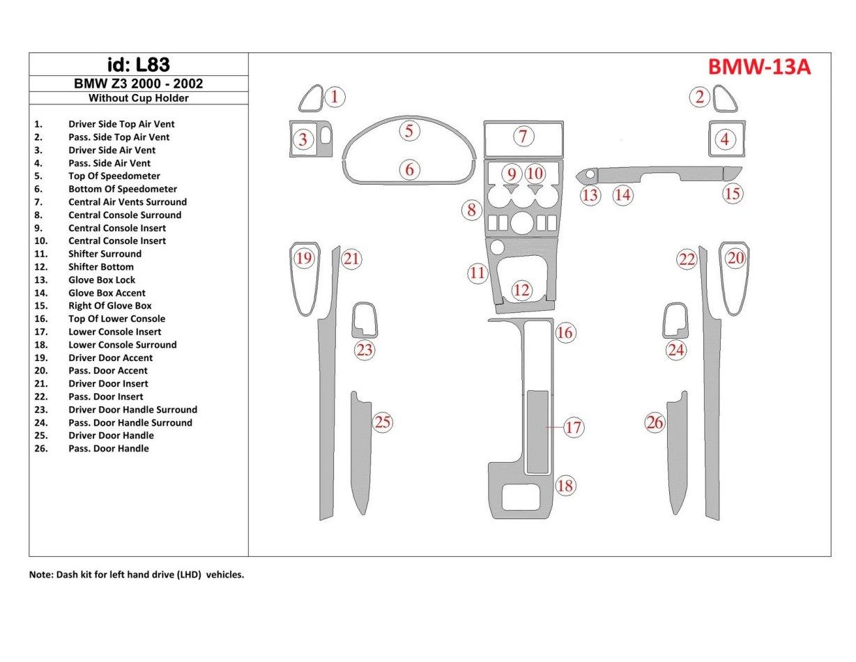 BMW Z3 2000-2003 Without glass-holder Cruscotto BD Rivestimenti interni