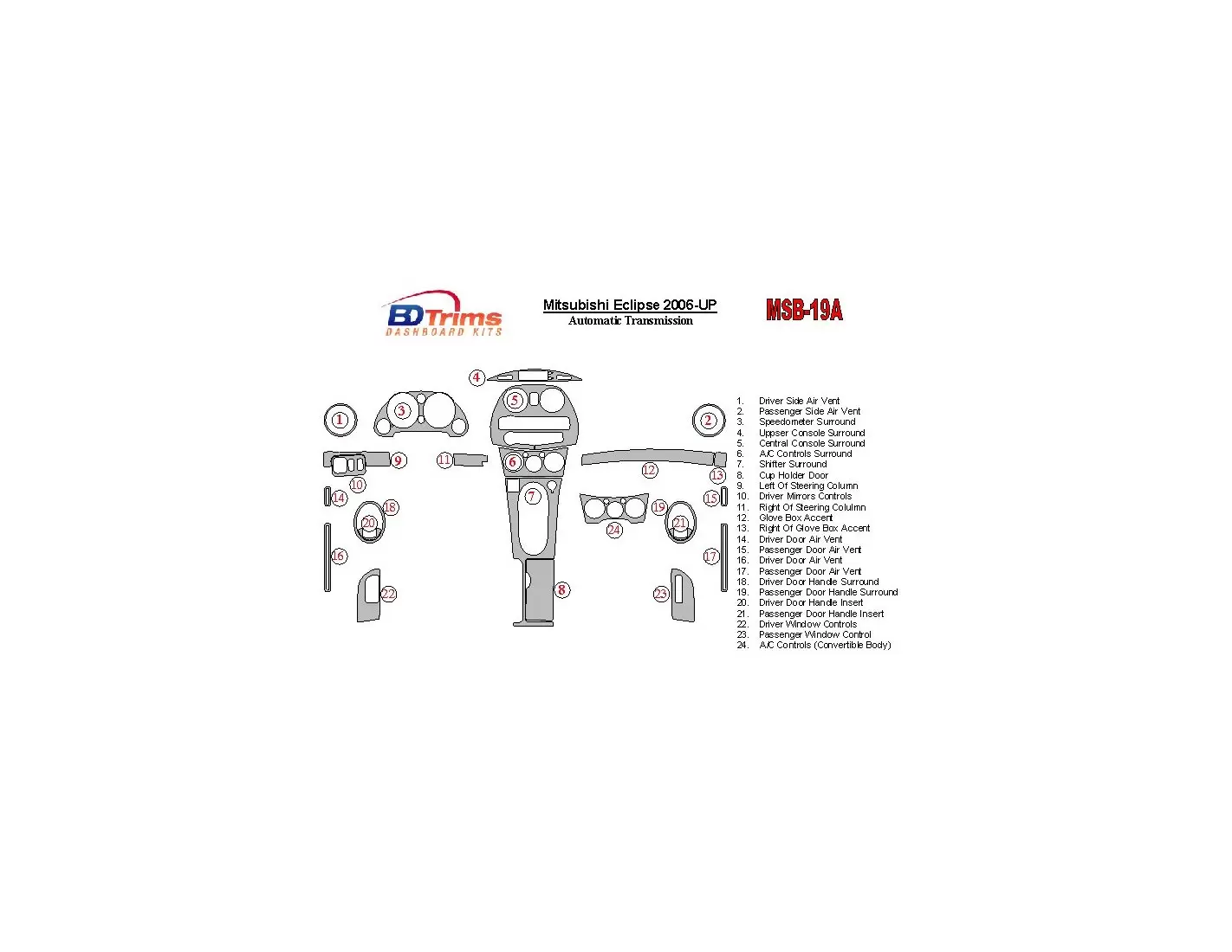 Mitsubishi Eclipse 2006-UP Automatic Gear Cruscotto BD Rivestimenti interni