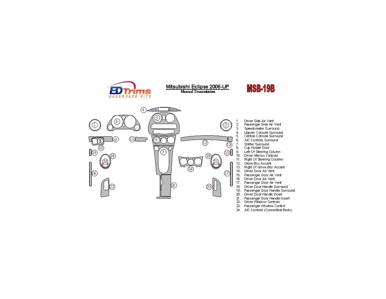 Mitsubishi Eclipse 2006-UP Manual Gear Box Cruscotto BD Rivestimenti interni