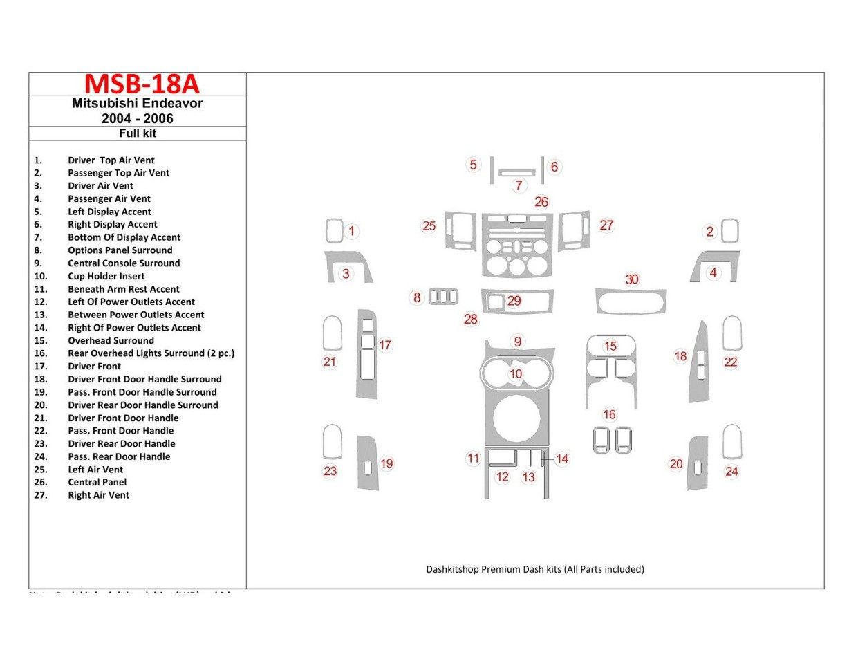 Mitsubishi Endeavor 2004-2006 Voll Satz BD innenausstattung armaturendekor cockpit dekor - 1- Cockpit Dekor Innenraum