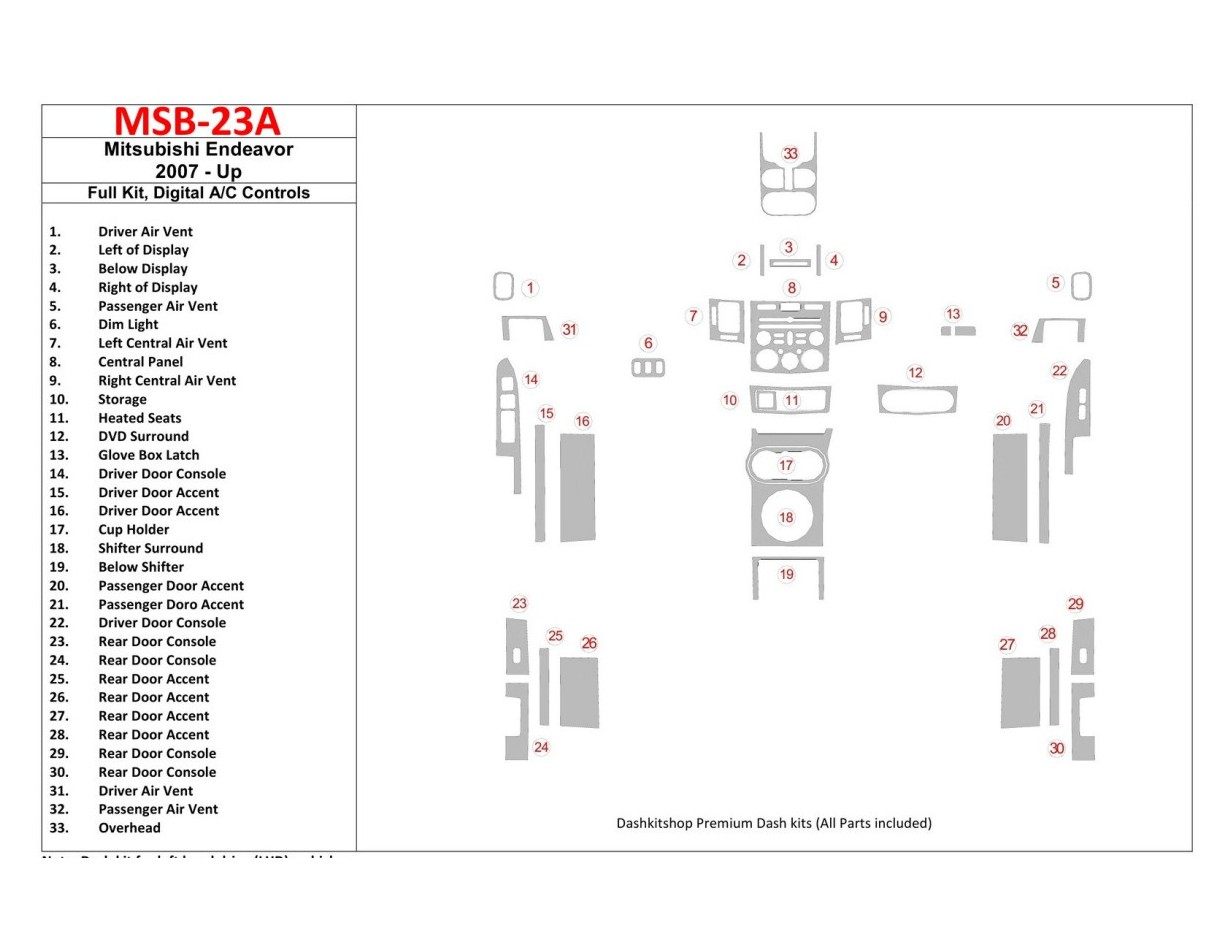 Mitsubishi Endeavor 2007-UP Ensemble Complet, Automatic AC BD Kit la décoration du tableau de bord - 1 - habillage decor de tabl