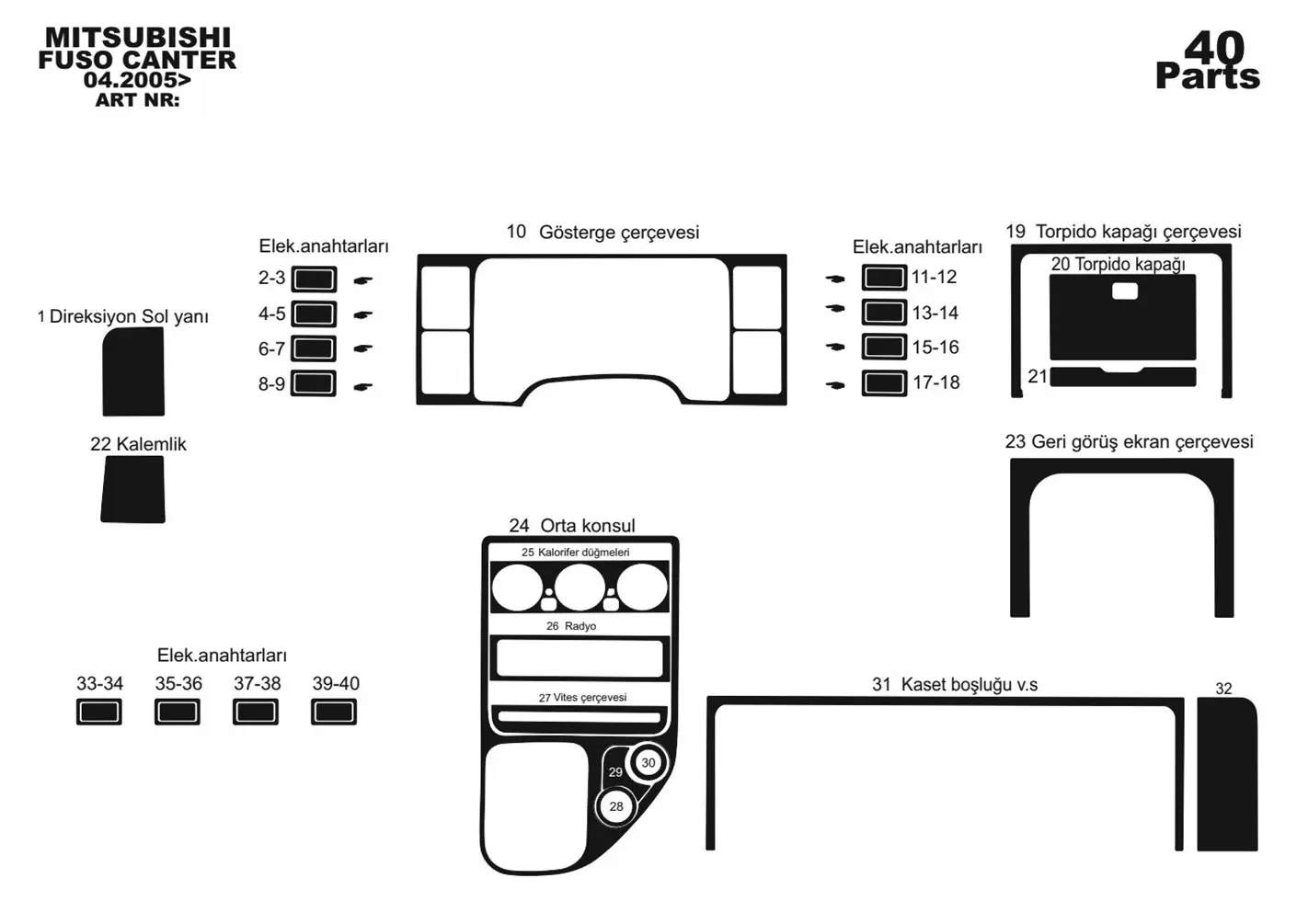 Mitsubishi Fuso Canter 1996 Mittelkonsole Armaturendekor Cockpit Dekor 40-Teilige - 1- Cockpit Dekor Innenraum