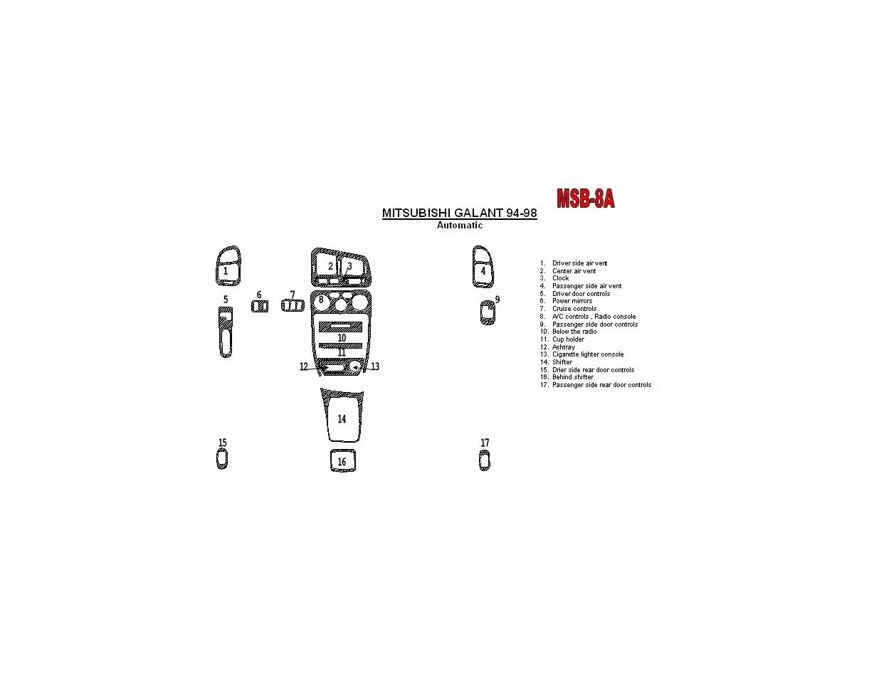 Mitsubishi Galant 1994-1998 Boîte automatique, 17 Parts set BD Kit la décoration du tableau de bord - 1 - habillage decor de tab