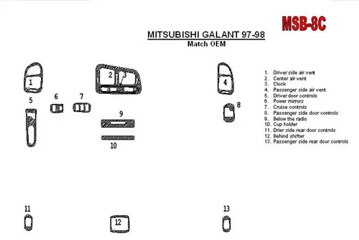 Mitsubishi Galant 1994-1998 Full Set, 13 Parts set Cruscotto BD Rivestimenti interni