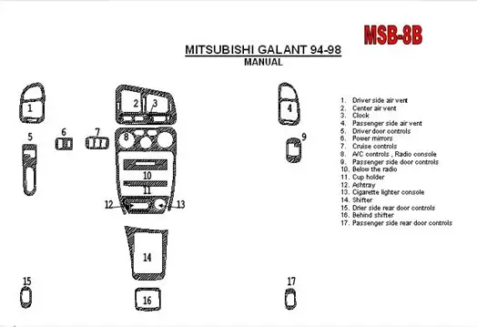 Mitsubishi Galant 1994-1998 Manual Gearbox, mission, 17 Parts set BD innenausstattung armaturendekor cockpit dekor - 1- Cockpit 