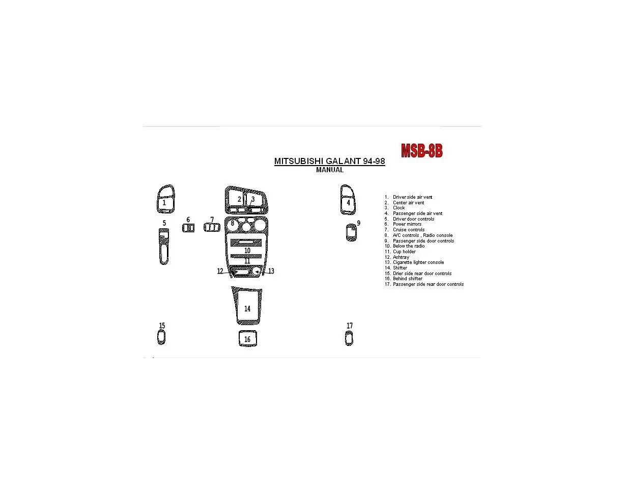 Mitsubishi Galant 1994-1998 Manual Gearbox, mission, 17 Parts set BD innenausstattung armaturendekor cockpit dekor - 1- Cockpit 