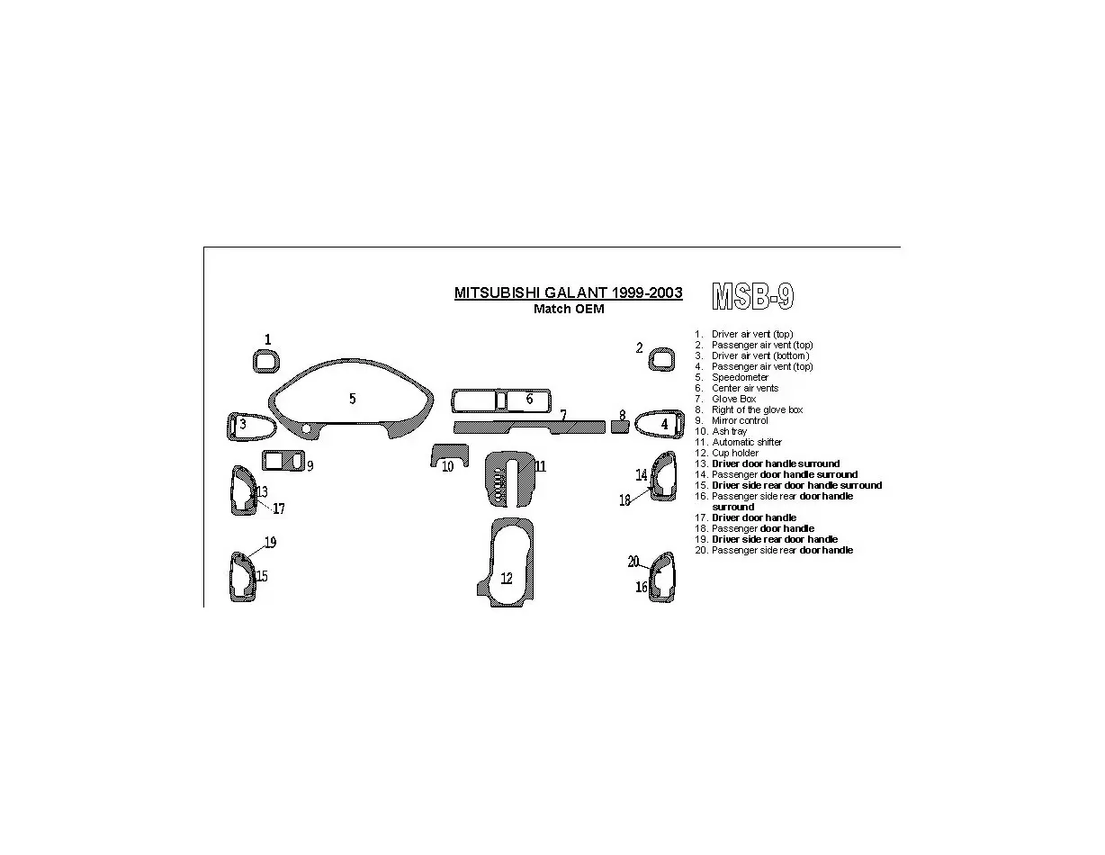 Mitsubishi Galant 1999-2003 OEM Compliance BD innenausstattung armaturendekor cockpit dekor - 1- Cockpit Dekor Innenraum