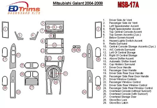 Mitsubishi Galant 2004-2008 With 6 CD Changer Interior BD Dash Trim Kit