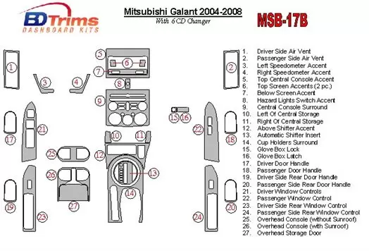 Mitsubishi Galant 2004-2008 With 6 CD Player Interior BD Dash Trim Kit