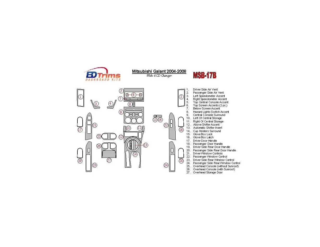 Mitsubishi Galant 2004-2008 With 6 CD Player Cruscotto BD Rivestimenti interni