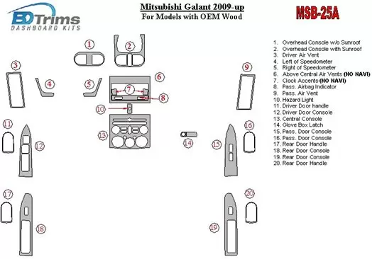 Mitsubishi Galant 2009-UP For Models Avec OEM Wood Kit BD Kit la décoration du tableau de bord - 1 - habillage decor de tableau 