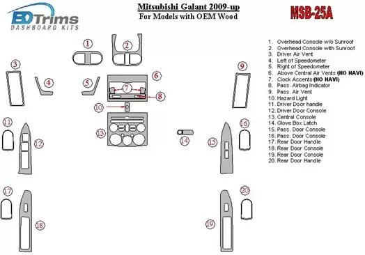 Mitsubishi Galant 2009-UP For Models With OEM Wood Kit Interior BD Dash Trim Kit