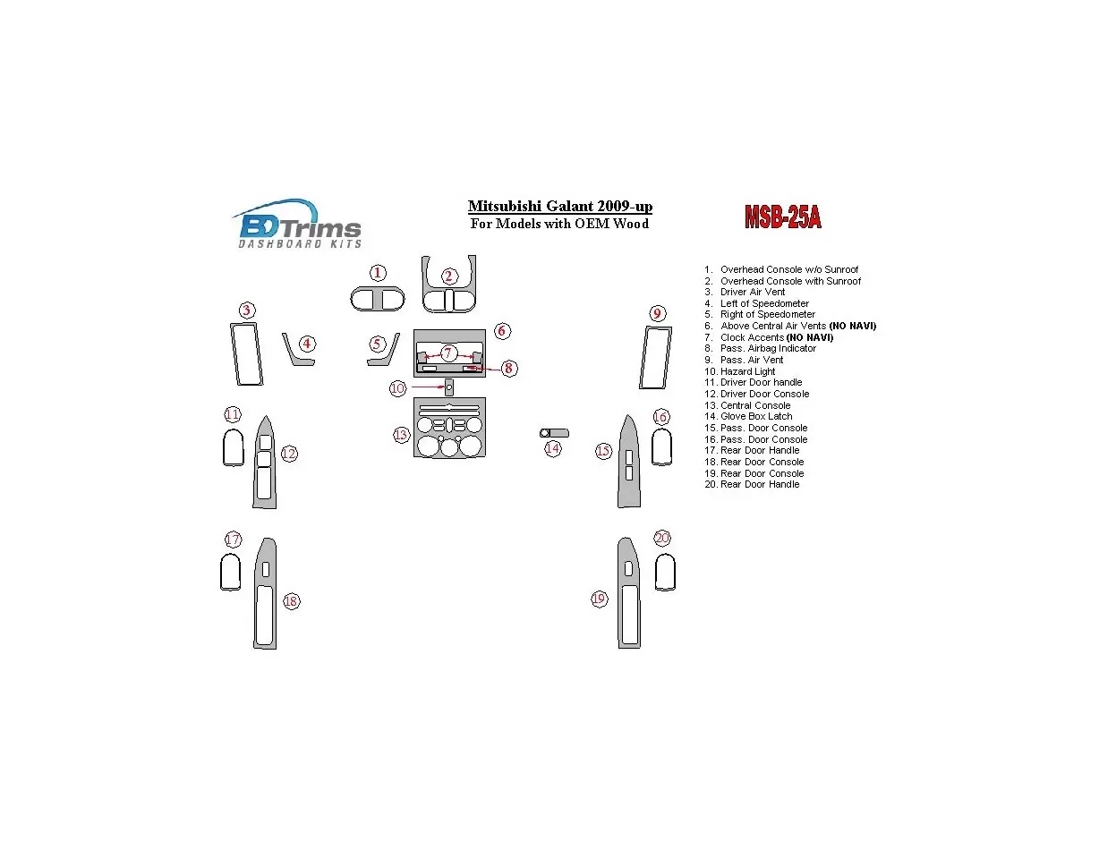 Mitsubishi Galant 2009-UP For Models With OEM Wood Kit BD Interieur Dashboard Bekleding Volhouder