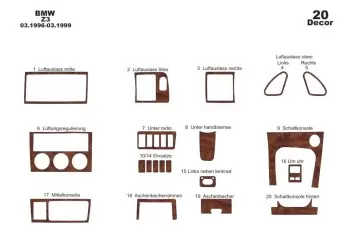 BMW Z3 E36-7 96-99 Kit la décoration du tableau de bord 20-Pièce - 2 - habillage decor de tableau de bord