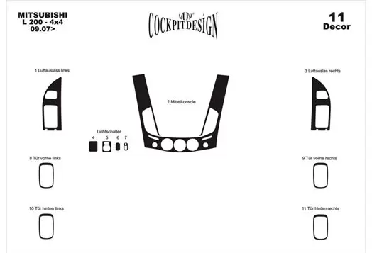 Mitsubishi L 200 4x4 08.2007 Kit Rivestimento Cruscotto all'interno del veicolo Cruscotti personalizzati 11-Decori