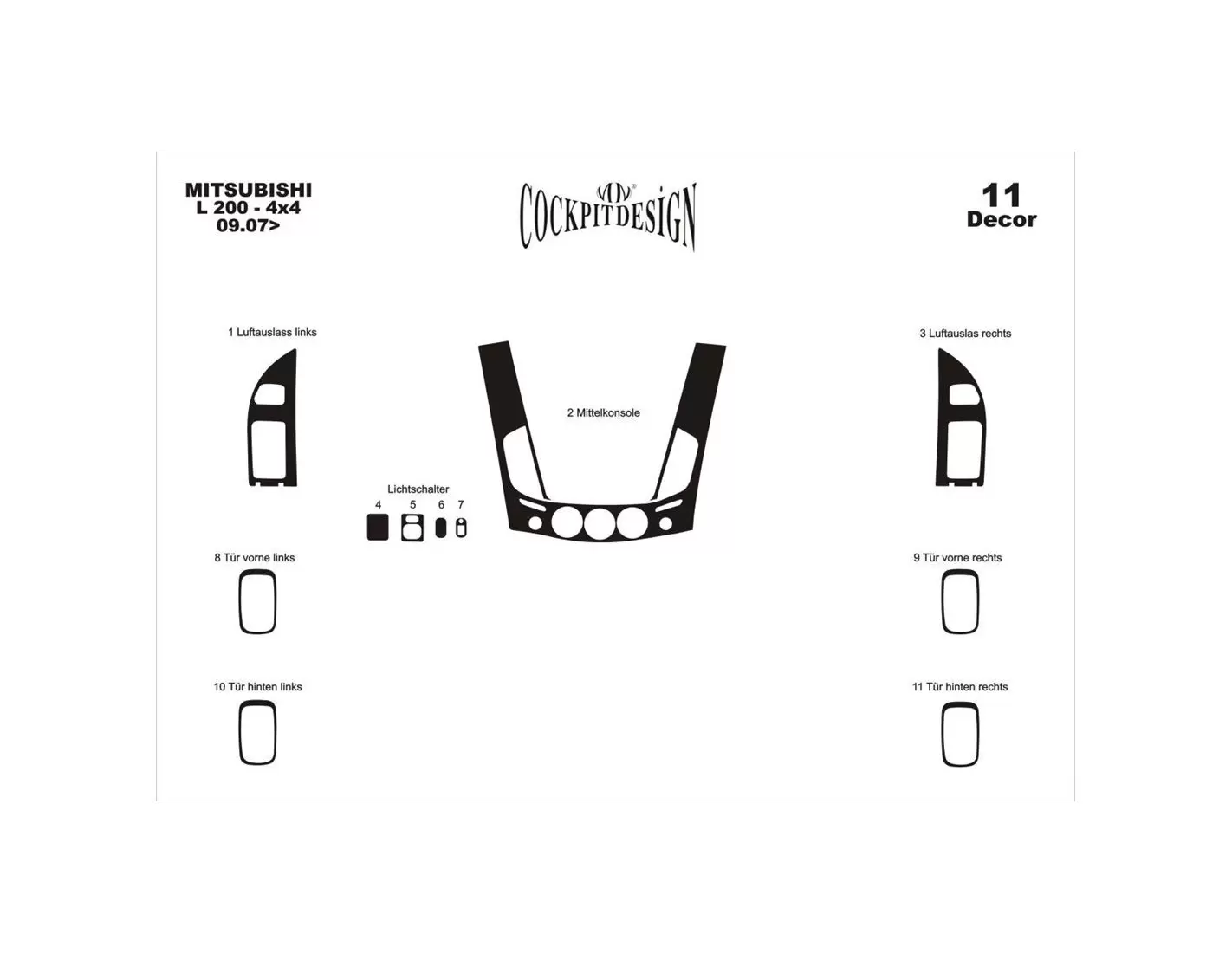 Mitsubishi L 200 4x4 2007 Kit la décoration du tableau de bord 11-Pièce - 1 - habillage decor de tableau de bord