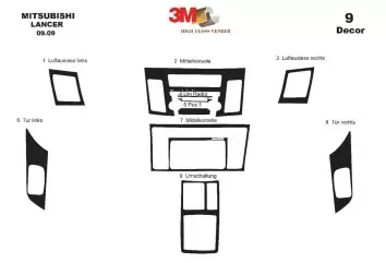 Mitsubishi Lancer CY2Aâ€“CZ4A 01.2010 Kit Rivestimento Cruscotto all'interno del veicolo Cruscotti personalizzati 9-Decori