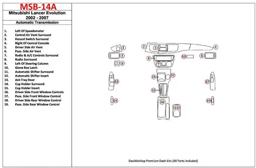 Mitsubishi Lancer Evolution 2002-2007 Boîte automatique BD Kit la décoration du tableau de bord - 1 - habillage decor de tableau